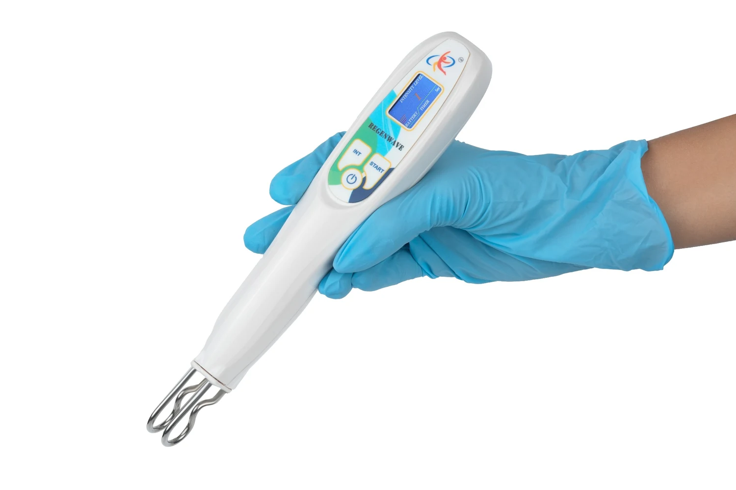Professional holding Regenwave device with clinical glove